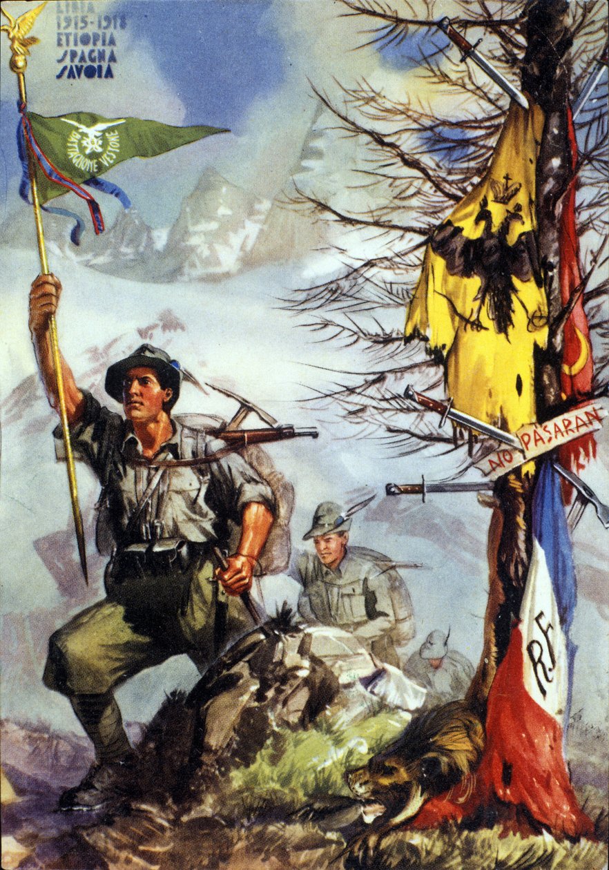 Primera Guerra Mundial: cartel celebrando el Batallón Vestone de Cazadores Alpinos Italianos (Alpino o Alpini), 6º Regimiento de Anonymous Anonymous