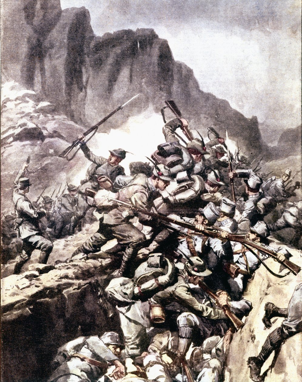Primera Guerra Mundial: “enfrentamientos entre cazadores alpinos italianos (alpino o alpini) y soldados del ejército austrohúngaro en Val d