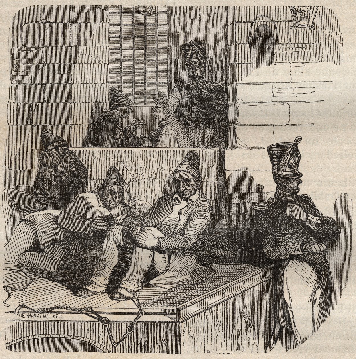 Forzado descansando en el bagne de Rochefort en el siglo XIX. Grabado en "Histoire des bagnes depuis leur création à nos jours" (1877) por Pierre Zaccone (1817-1895) de Anonymous Anonymous