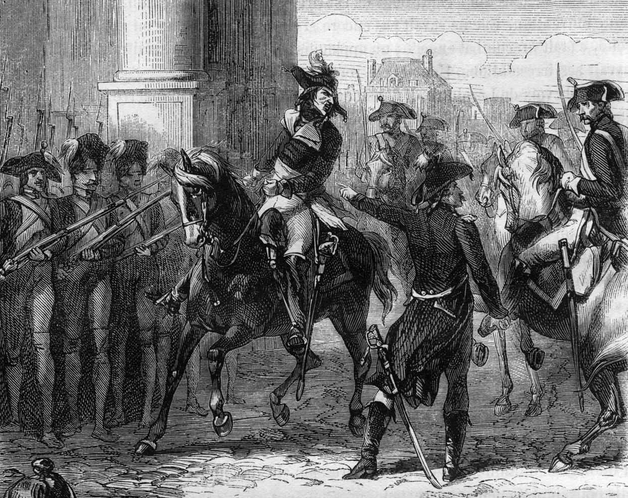 François Hanriot (1761-1794), revolucionario francés en la puerta de la convención (9 termidor 1794) - Grabado en "Historia de los Girondinos" por Alphonse de Lamartine (1790-1869) 1865-1866 - Colección privada de Anonymous Anonymous