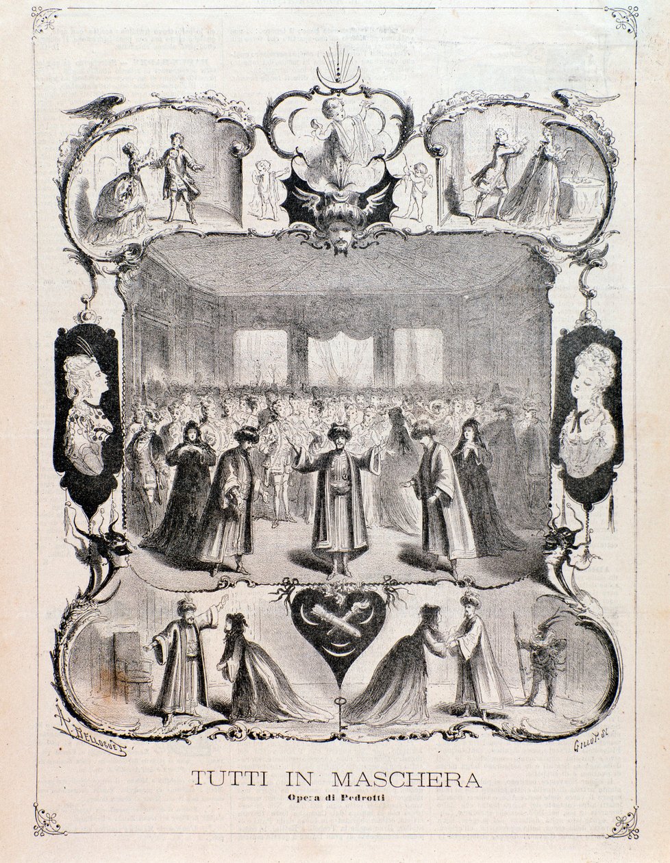 Frontispicio de la partitura musical de Tutti in maschera, ópera de Carlo Pedrotti de Anonymous Anonymous