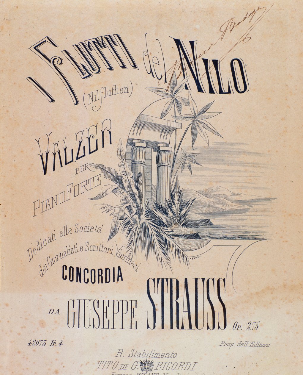 Frontispicio de partituras musicales de Valses de las Aguas del Nilo para Piano de Josef Strauss de Anonymous Anonymous