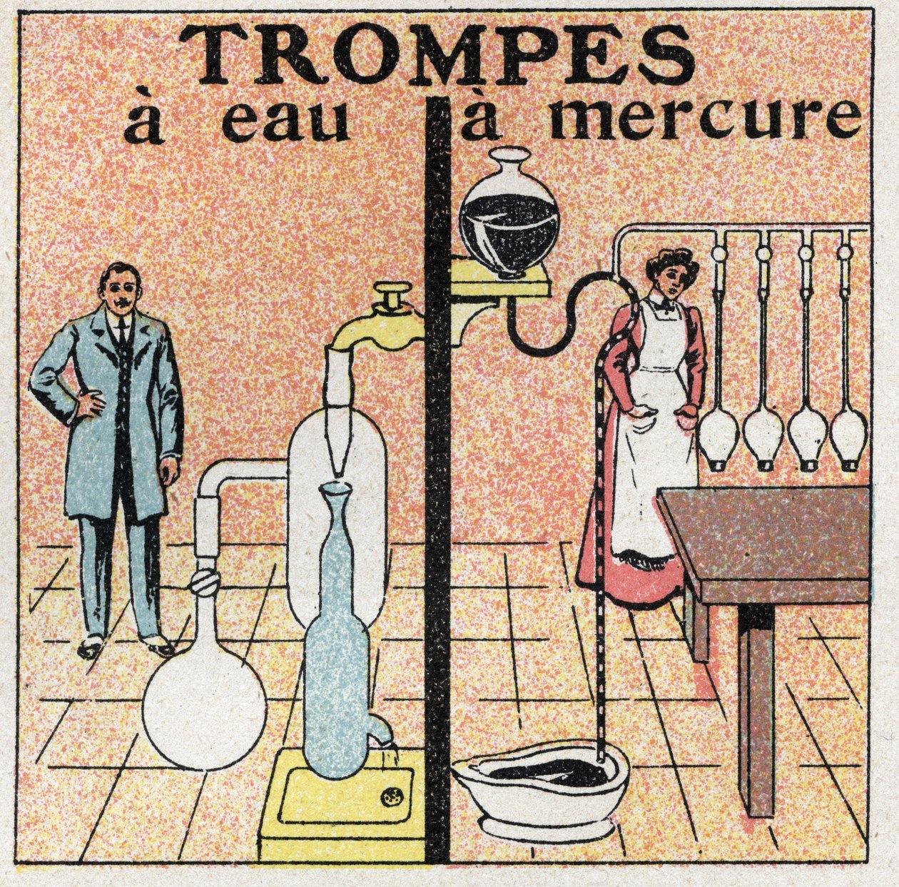 Presión de gas: tubos de agua y tubos de mercurio. Ilustración anónima de 1925. Colección privada. de Anonymous Anonymous