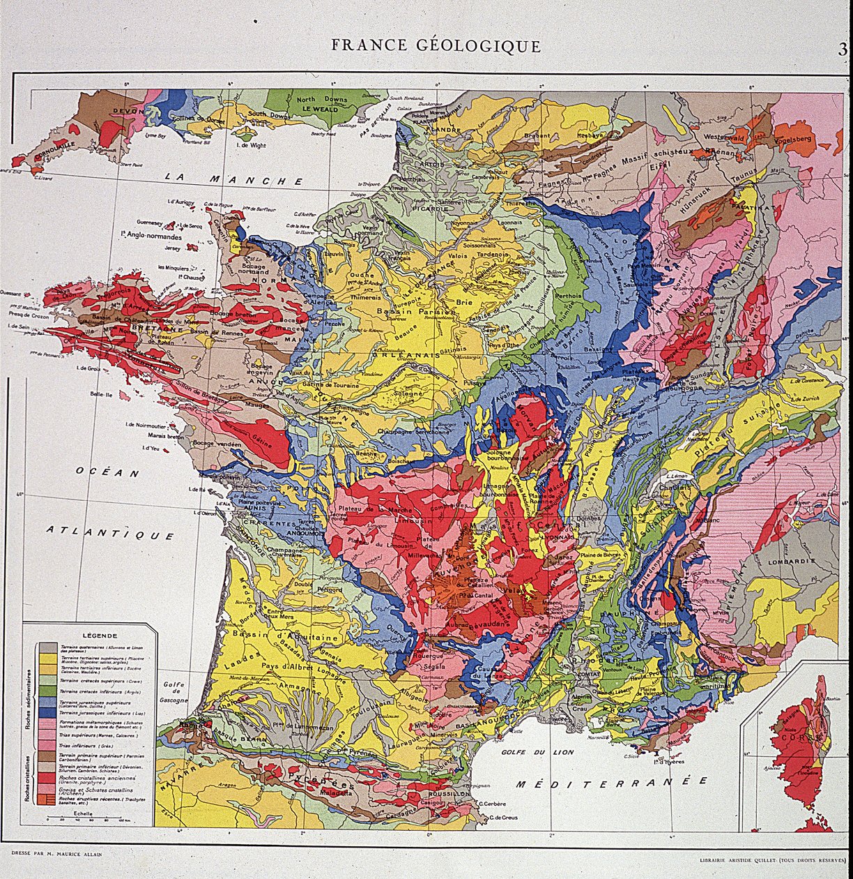 Mapa geográfico: Francia geológica - Atlas de los años 1950. de Anonymous Anonymous