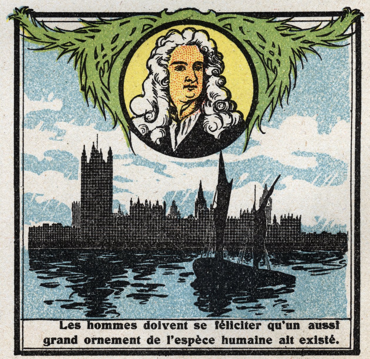 Gravitación: retrato de Isaac Newton (1642-1727) quien descubrió las leyes de la gravedad. Ilustración anónima de 1925. Colección privada. de Anonymous Anonymous