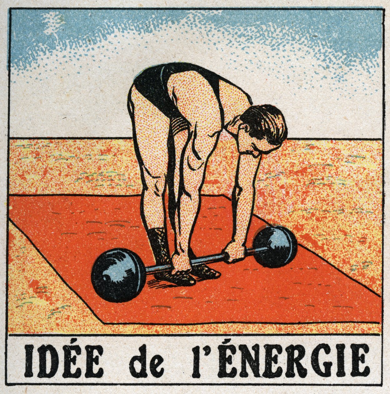 Idea de energía: atleta levantando un peso. Ilustración anónima de 1925. Colección privada. de Anonymous Anonymous