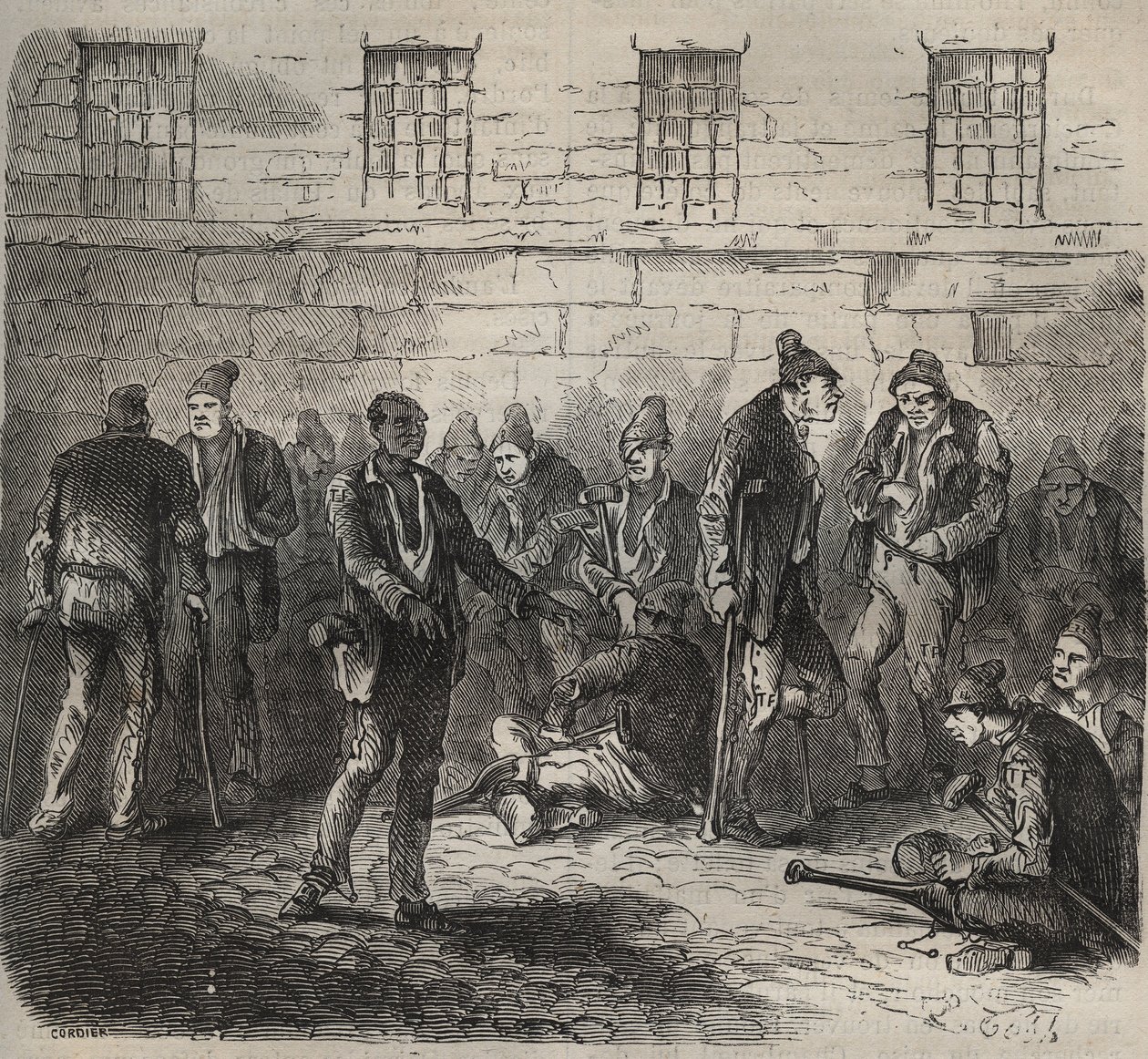 Fuerzas enfermas en el Bagne de Toulon en el siglo XIX. Grabado en “Histoire des bagnes depuis leur création à nos jours” (1877) por Pierre Zaccone (1817-1895). Colección privada. de Anonymous Anonymous
