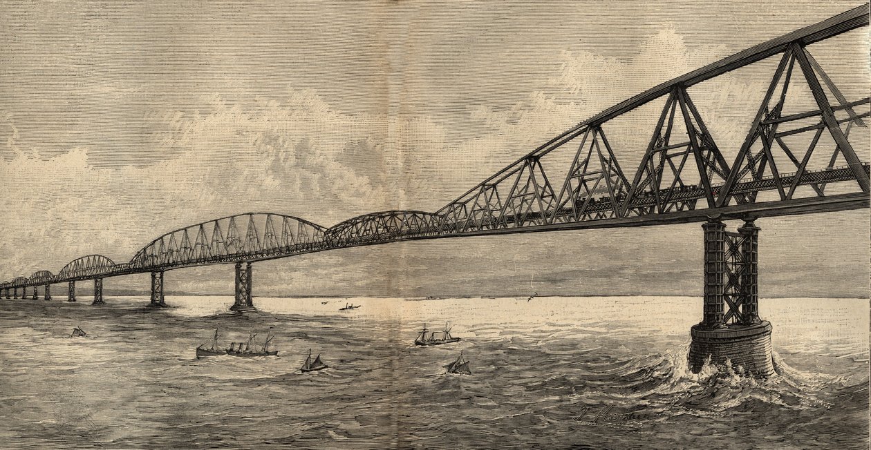 Proyecto de puente internacional sobre el Canal entre Calais y Folkestone - 1890 - grabado 1890 de Anonymous Anonymous