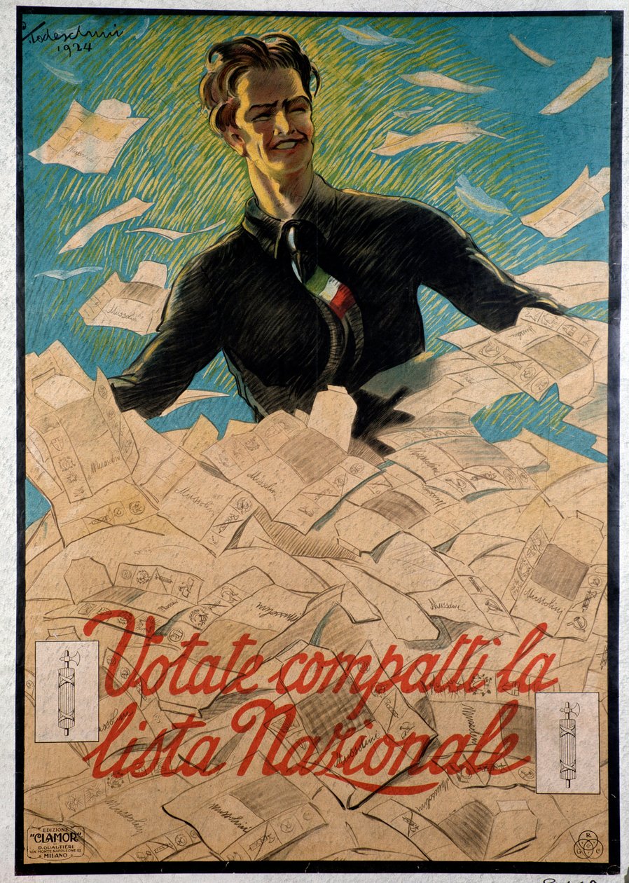 Cartel de propaganda italiana exhortando al pueblo italiano a elegir la lista nacional de Benito Mussolini de Anonymous Anonymous