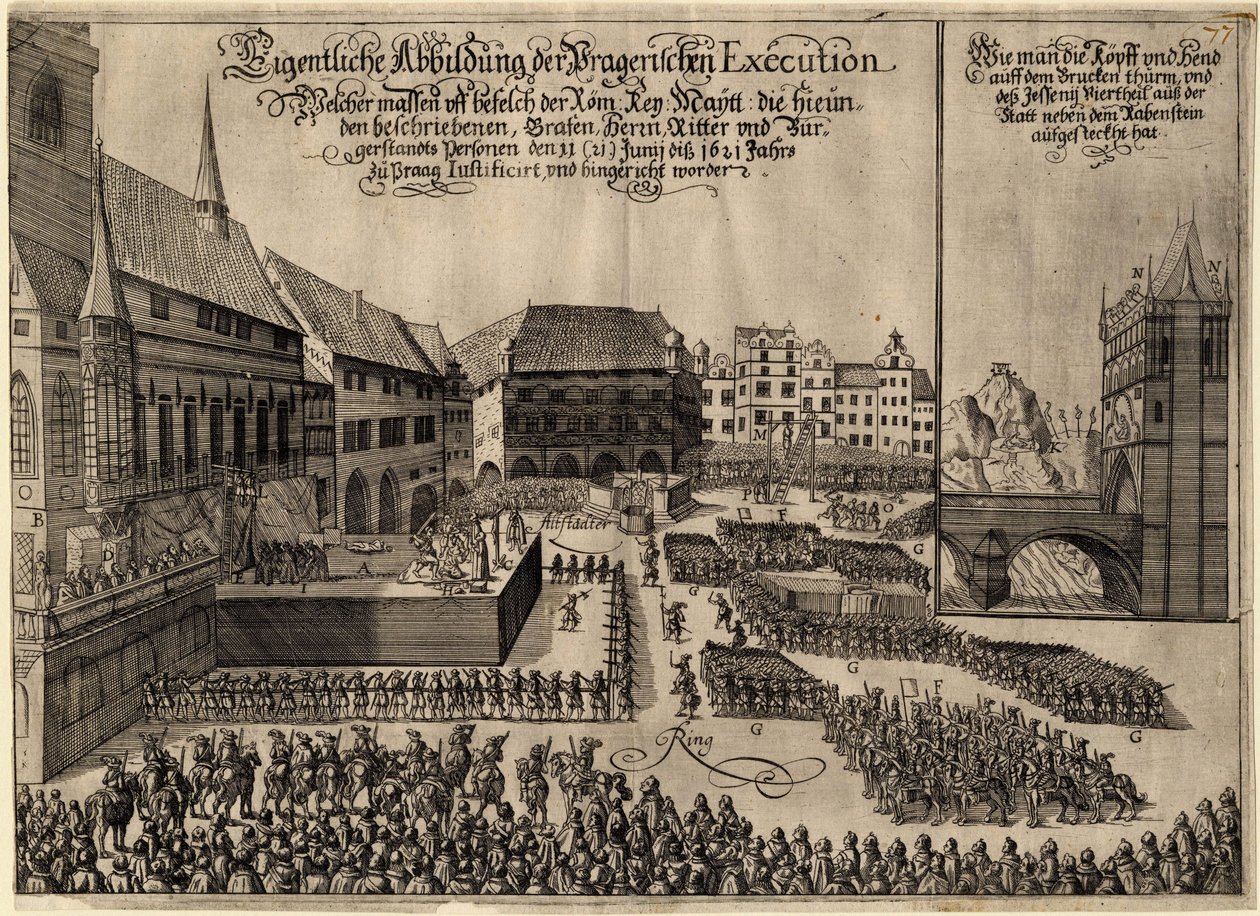 La Guerra de los Treinta Años - ejecución de 27 líderes protestantes en la Plaza de la Ciudad Vieja de Praga, el 21 de junio de 1621 de Anonymous Anonymous