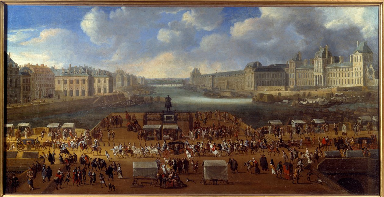 Le Pont Neuf visto desde la entrada a Place Dauphine, paso de un cortejo en el puente en 1669. Pintura anónima. París, museo Carnavalet de Anonymous Anonymous