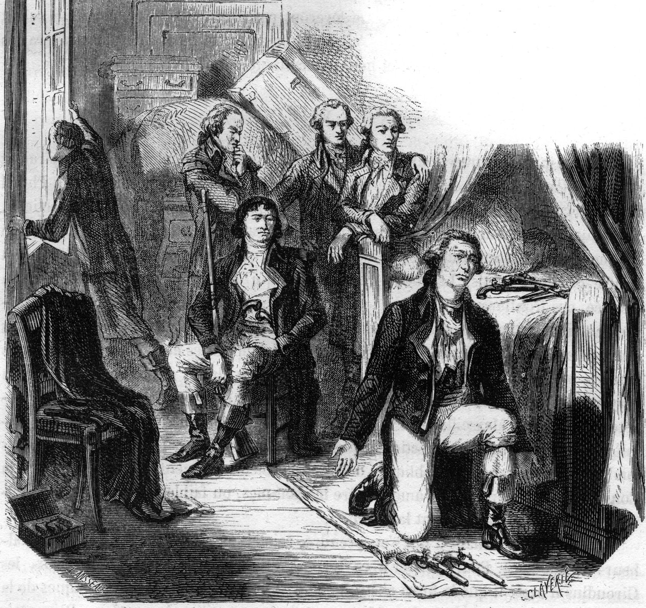 Los Girondinos en la noche del 31 de mayo de 1793 (la caída de los Girondinos) - Grabado en “Histoire des Girondins” de Alphonse de Lamartine (1790-1869) 1865-1866 - Colección privada de Anonymous Anonymous