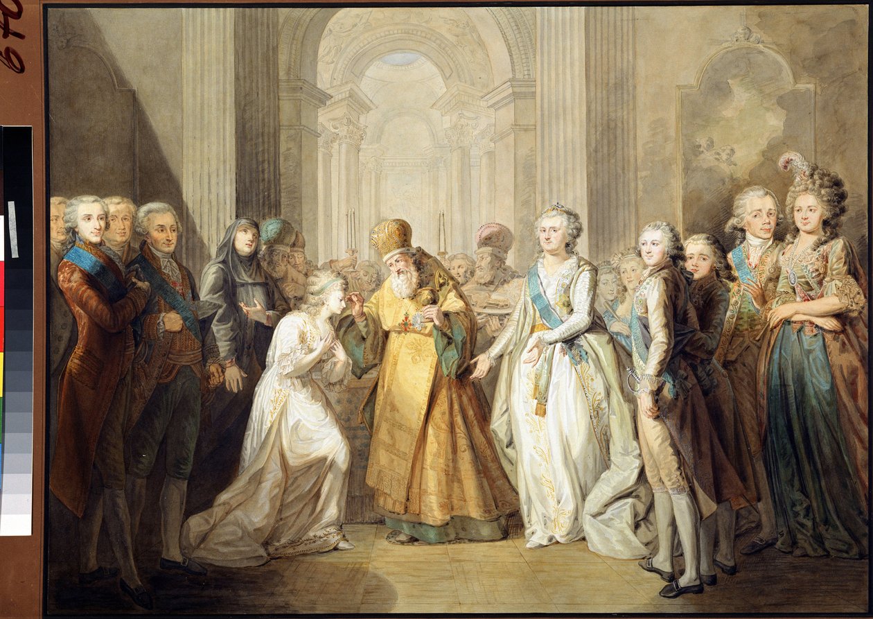 El compromiso del Gran Duque Alejandro Pavlovich (entonces Zar Alejandro I Pavlovich Romanov (1777-1825) y la Princesa Luisa Augusta de Baden (Baden) (entonces Emperatriz Elisabeth Alexeievna (Elizabeth Alexeievna de Anonymous Anonymous
