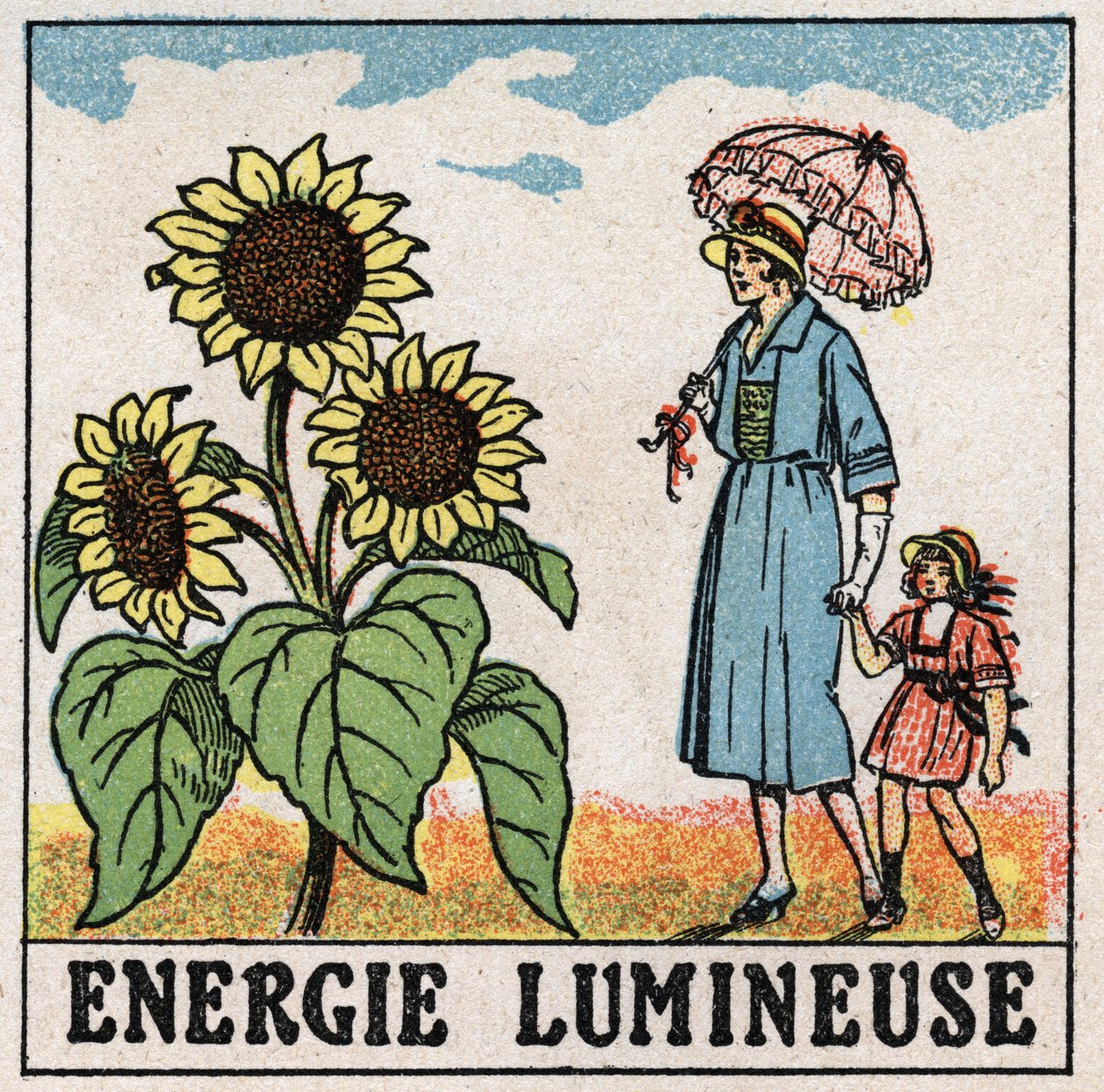 Energía luminosa: el girasol es influenciado por la luz solar. Ilustración anónima de 1925. Colección privada. de Anonymous Anonymous