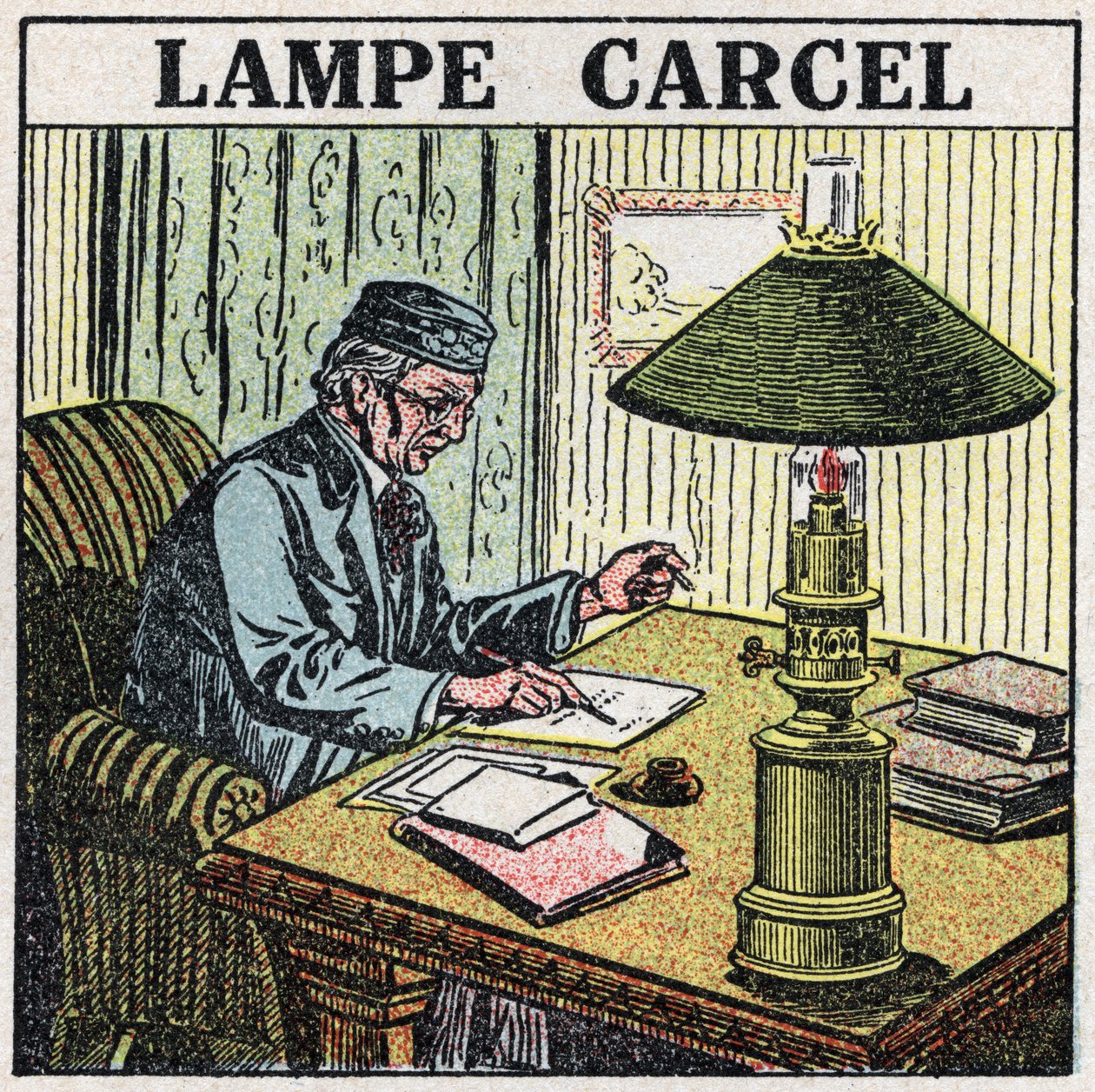 Fuentes de luz: lámpara Carcel, inventada por Guillaume Carcel (1750-1812) y usando aceite vegetal. Ilustración anónima de 1925. Colección privada de Anonymous Anonymous