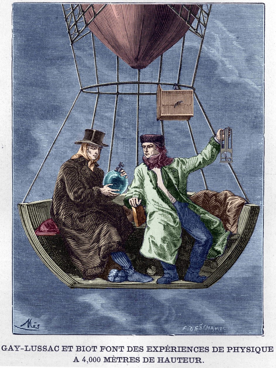 Louis-Joseph Gay-Lussac y Biot haciendo experimentos de física a 4,000 metros de altura - en "Album de la Ciencia; científicos ilustres; Grandes descubrimientos" 1896 de Anonymous Anonymous