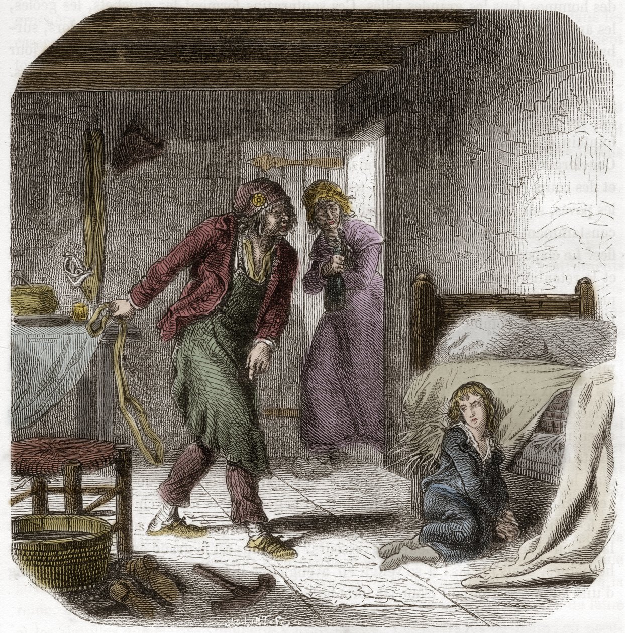 Luis XVII (1785-1795) en el Templo, con su carcelero el zapatero Antoine Simon - Grabado en “Histoire des Girondins” de Alphonse de Lamartine (1790-1869) 1865-1866 - Colección privada de Anonymous Anonymous