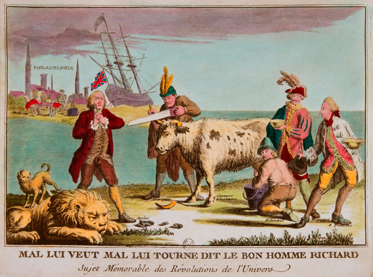 El mal quiere su mal, dijo el buen hombre Richard. Tema memorable de las revoluciones del universo. Caricatura contra Inglaterra. 1780, Colección Privada de Anonymous Anonymous