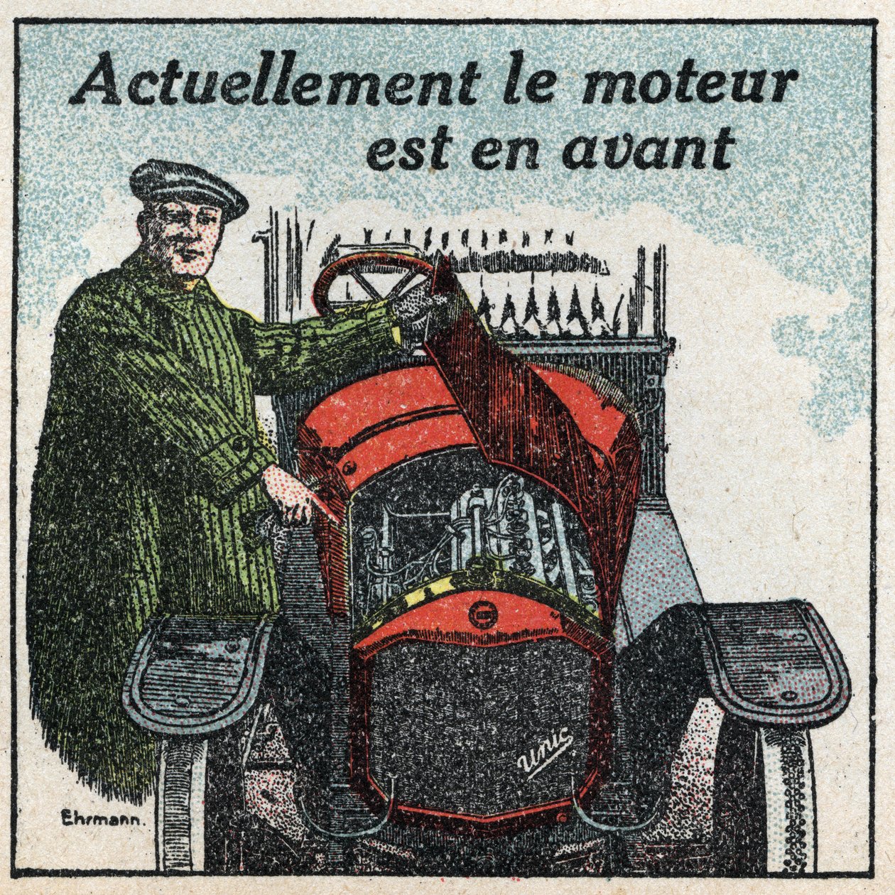Tracción mecánica: el motor de los años 1920 está adelantado. Ilustración anónima de 1925. Colección privada. de Anonymous Anonymous