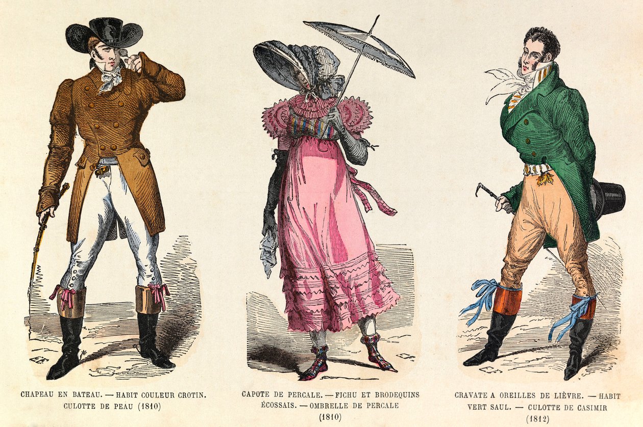 Trajes de hombres y mujeres entre 1810 y 1812 en París (reinado del emperador Napoleón I) - colección privada de Anonymous Anonymous