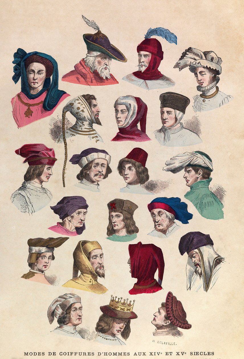 Peinados masculinos en los siglos XIV y XV en París: Sombreros y tocados masculinos de Anonymous Anonymous