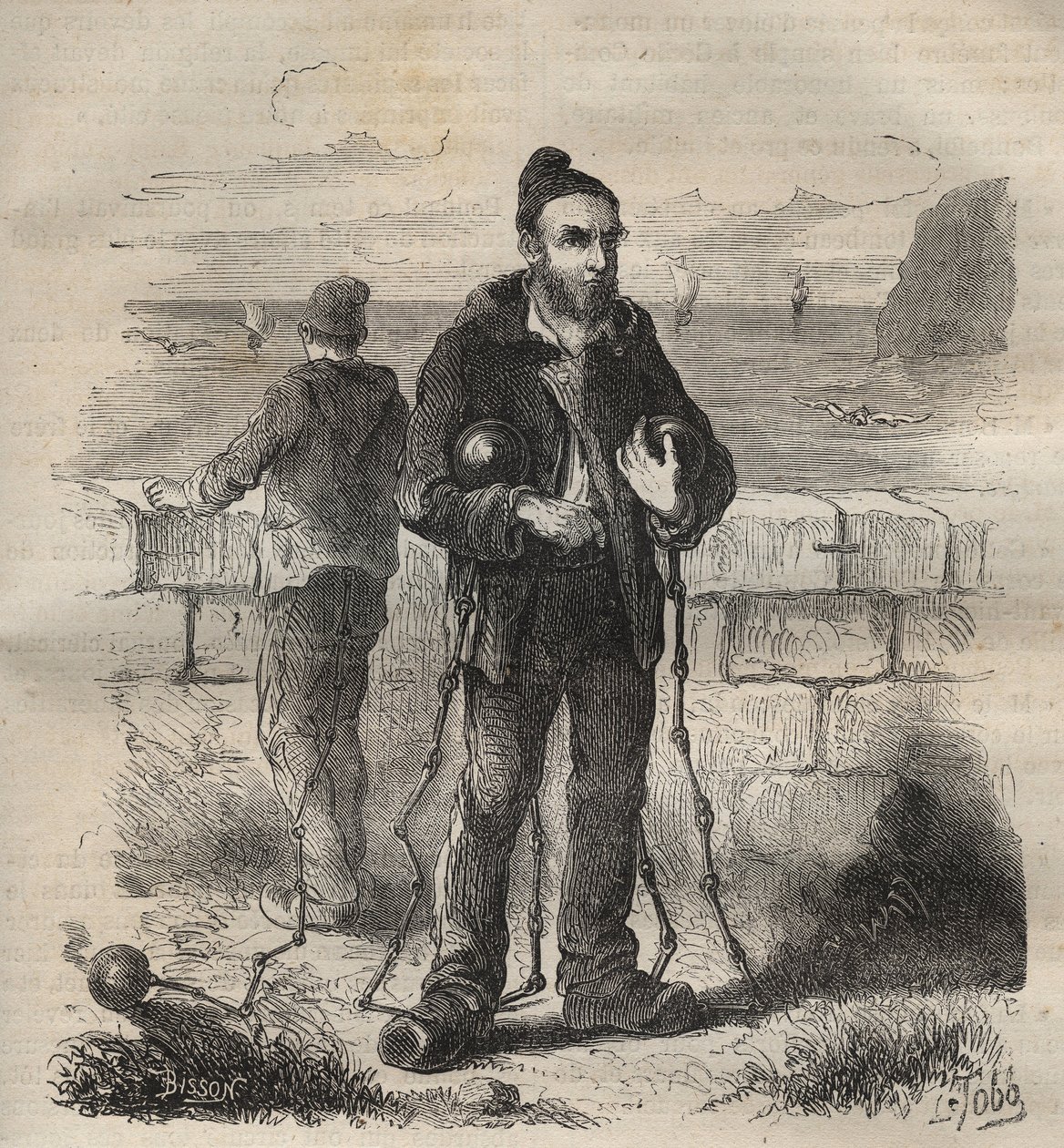 Militares condenados al bagne de Toulon en el siglo XIX. Grabado en “Histoire des bagnes depuis leur création à nos jours” (1877) de Pierre Zaccone (1817-1895). Colección privada. de Anonymous Anonymous