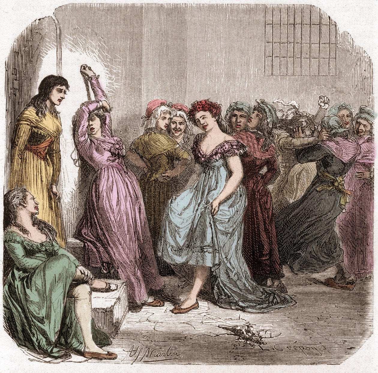 El encarcelamiento de Mme Roland en la prisión de Sainte Pelagie en París - Madame Roland (Manon (Jeanne Marie) Roland Philipon) (1754-1793) durante su detención en Sainte-Pelagie 1793 - Grabado en “Histoire des Girondins” por Alphonse de Lamartine (1790-1 de Anonymous Anonymous