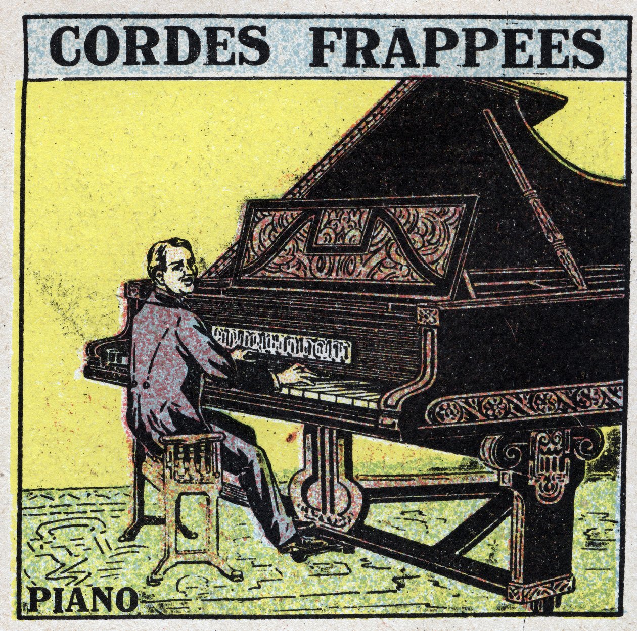 Instrumentos musicales: instrumentos de cuerda percutida. Un pianista. Ilustración anónima de 1925. Colección privada de Anonymous Anonymous