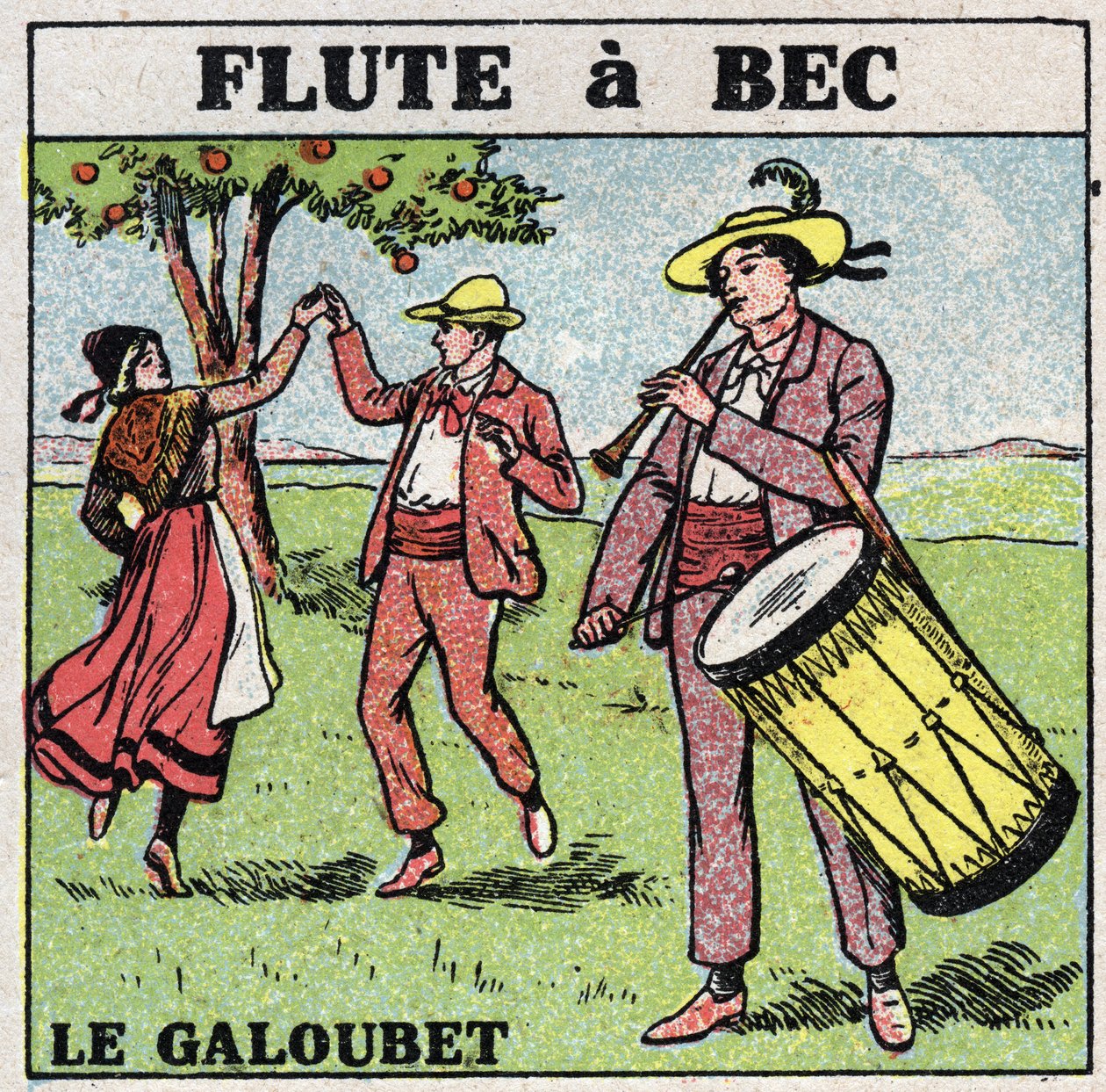 Instrumentos musicales: instrumentos de viento. Jugador de galubet (flauta de pico). Ilustración anónima de 1925. Colección privada. de Anonymous Anonymous