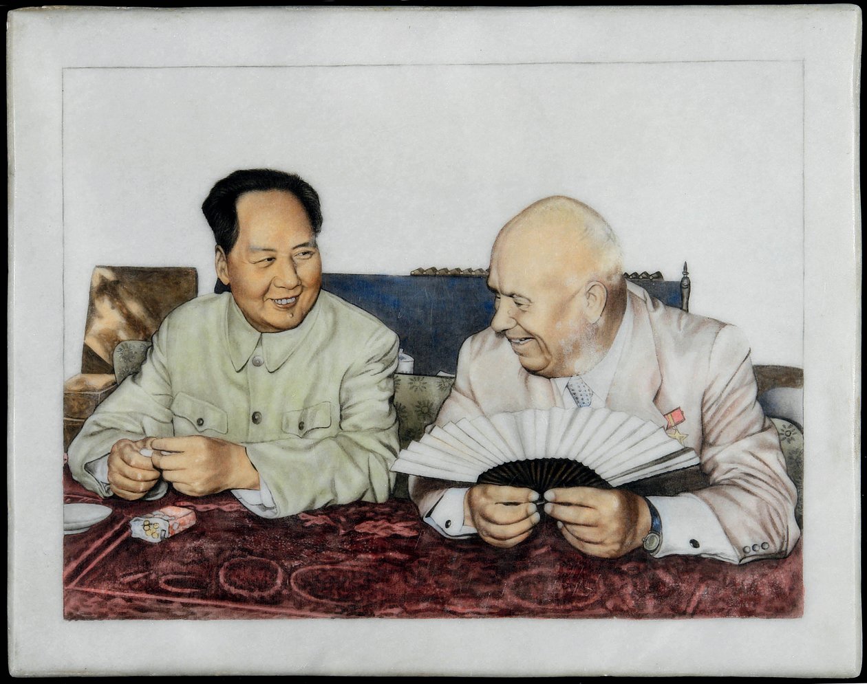 Nikita Khrushchev (1894-1971) y Mao Zedong (Tse-Toung, Tse Toung) (1893-1976) - Nikita Khrushchev y Mao Zedong - Anónimo. Porcelana, decoración sobre esmalte, principios de los años 60. Colección Privada de Anonymous Anonymous
