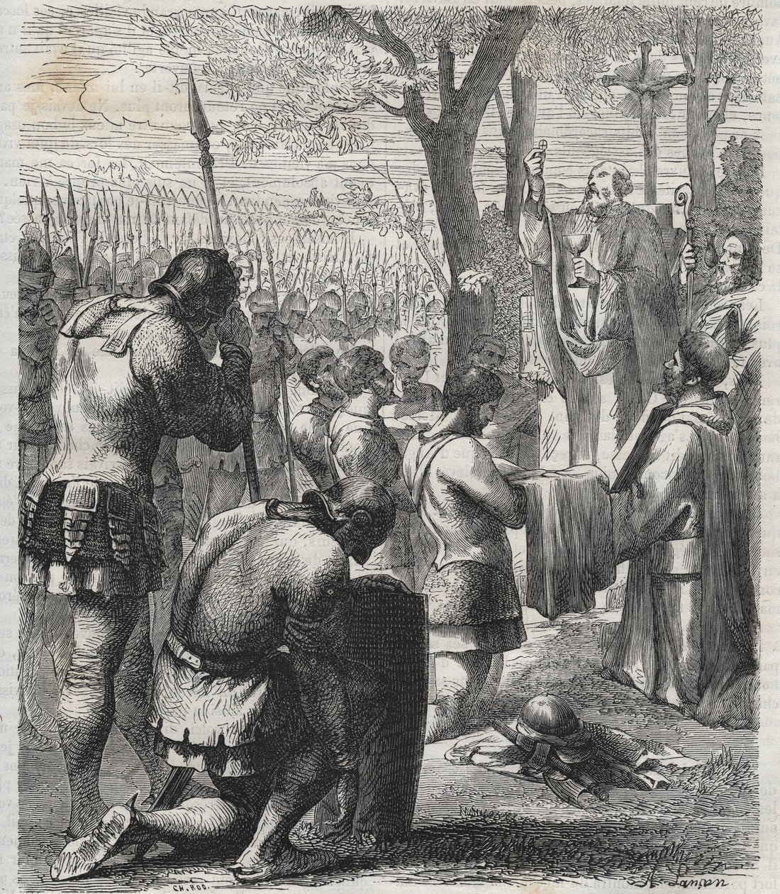 Otto I, Emperador del Sacro Imperio Romano recibe la comunión antes de la Batalla de Lechfeld (955) - grabado de 1864 de Anonymous Anonymous