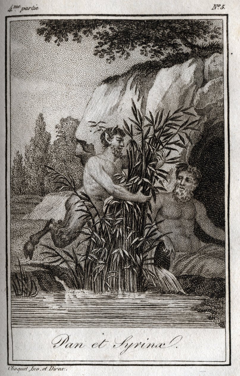 Pan y la ninfa Syrinx transformada en juncos (Pan y Ninfa Syrinx). Grabado de 1819 en “Cartas a Emilie sobre la mitología” de Charles Albert Demoustier (1760-1801). Colección privada. de Anonymous Anonymous