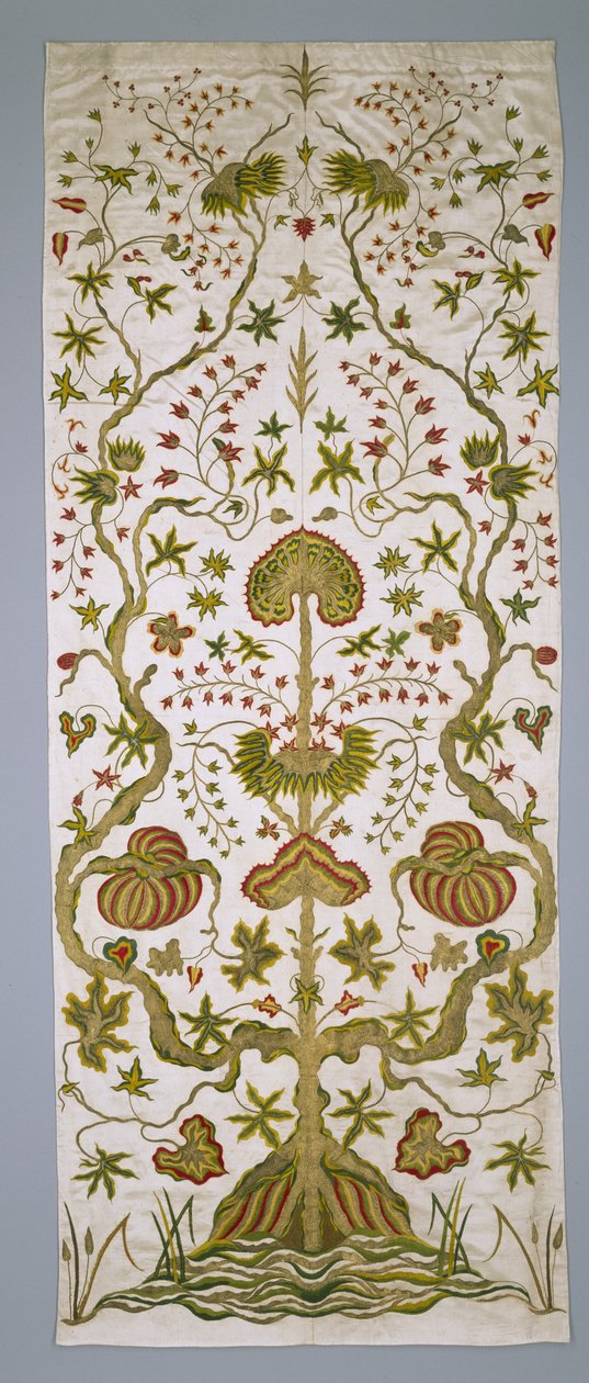Panel de un juego de colgaduras de cama, c.1705-25 (seda, hilo de oro y bordado) de Anonymous Anonymous