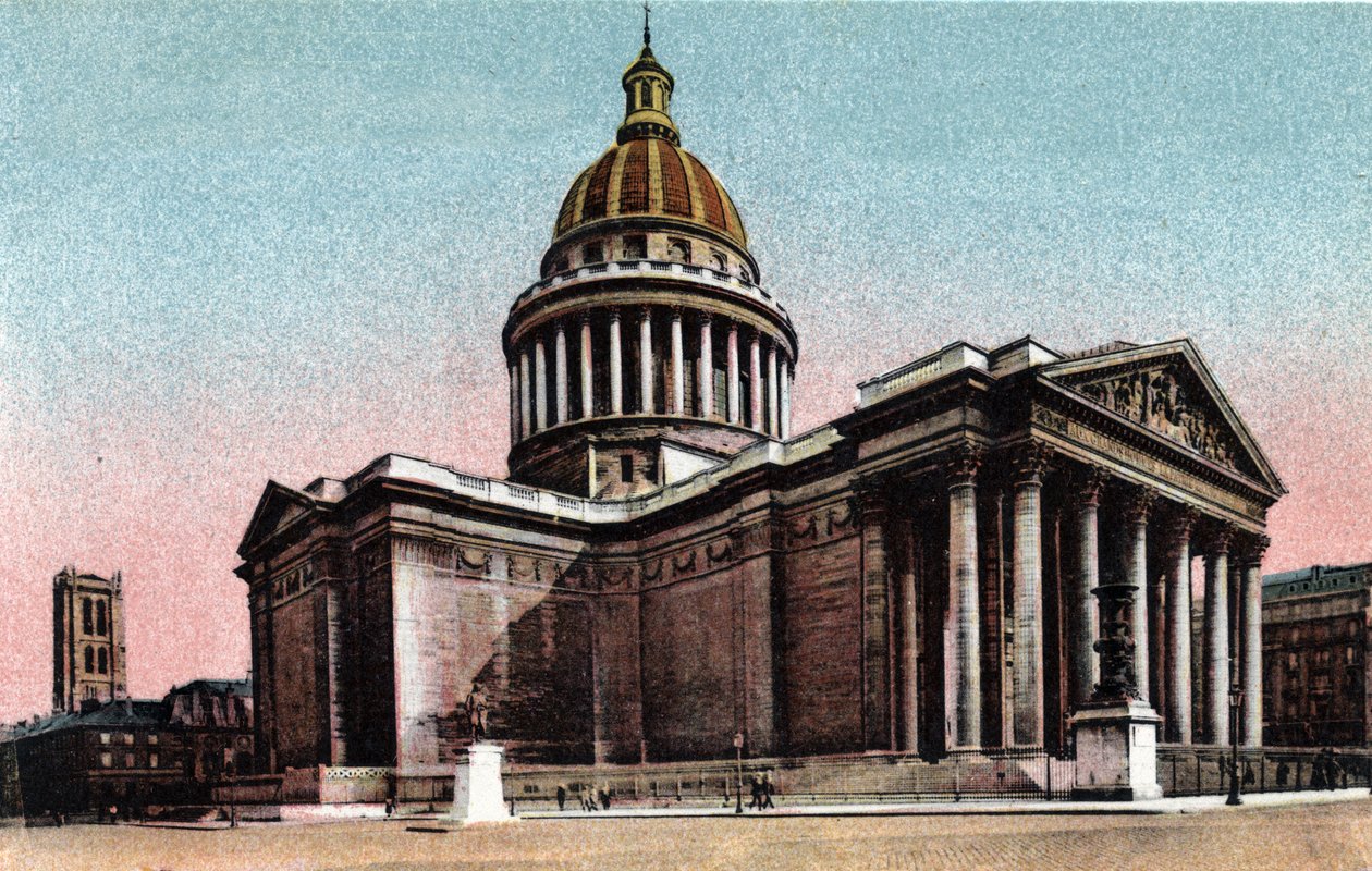 París: vista exterior del Panteón construido entre 1757 y 1790 por Jacques Germain Soufflot (1713-1780). Fotografía de 1920 en "Álbum Artístico" de la ciudad de París. Colección privada de Anonymous Anonymous