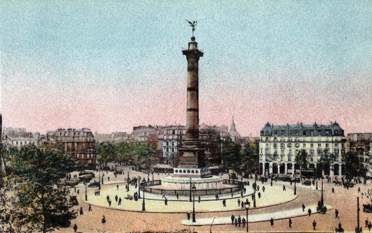 París: vista de la Columna de Julio en la Place de la Bastille. Fotografía de 1920 en el 
