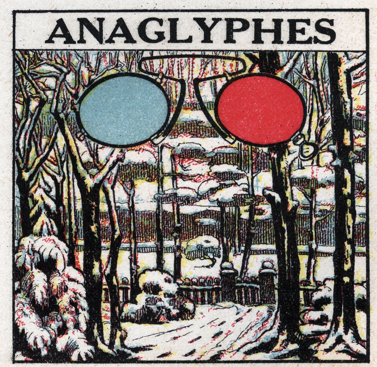 Fotografía: un anaglifo es una imagen impresa para ser vista en relieve con gafas bicolor. Ilustración anónima de 1925. Colección privada. de Anonymous Anonymous