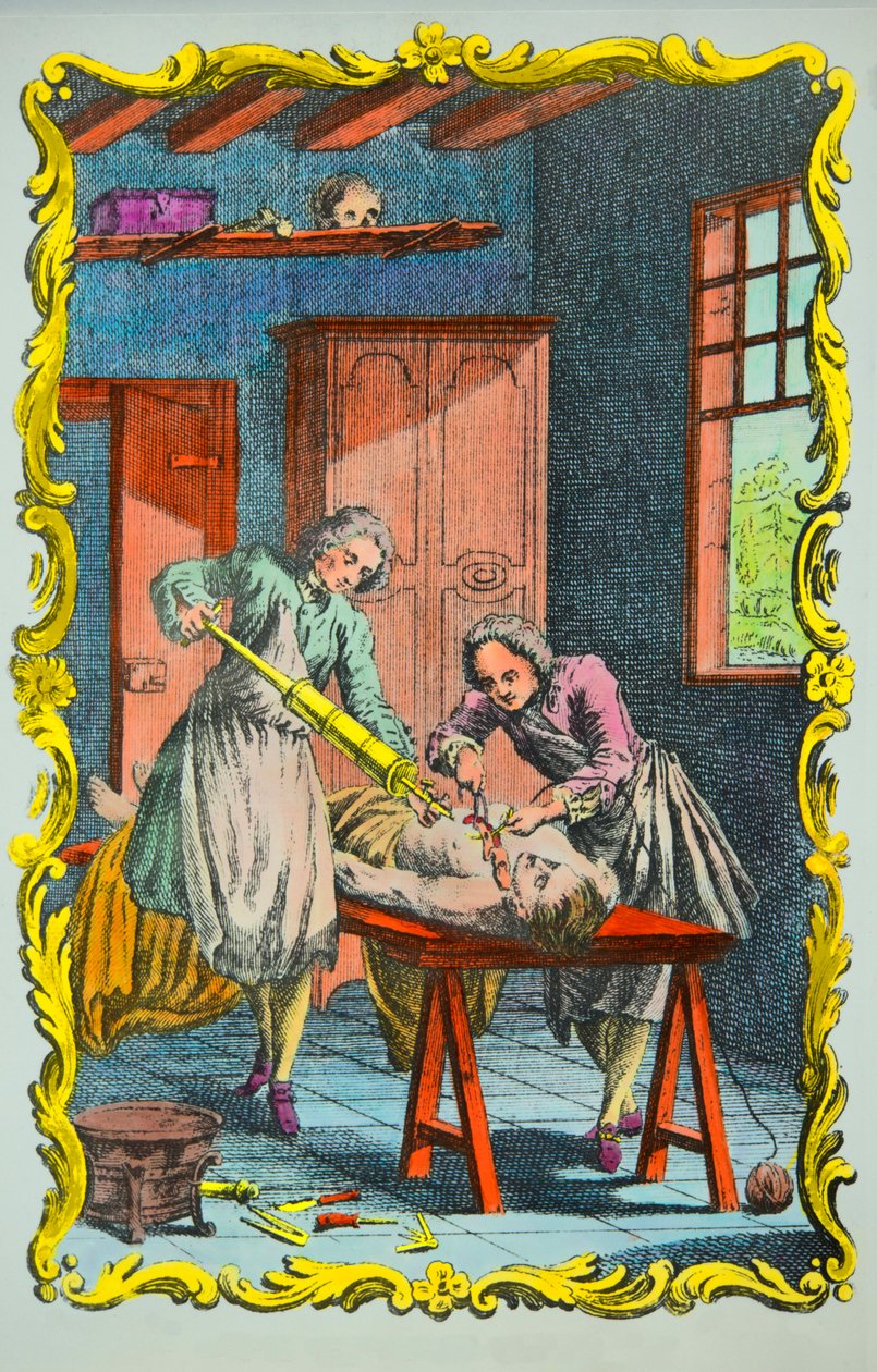 Médico estudiando el movimiento de la sangre: frontispicio del "memoria sobre el movimiento de la sangre y sobre los efectos de la sangría" de Albrecht von Haller (1708-1777) 1756, Colección privada de Anonymous Anonymous
