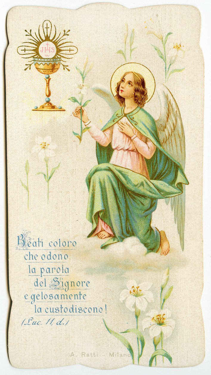 Imagen piadosa: Un ángel sosteniendo un lirio (grabado) de Anonymous Anonymous