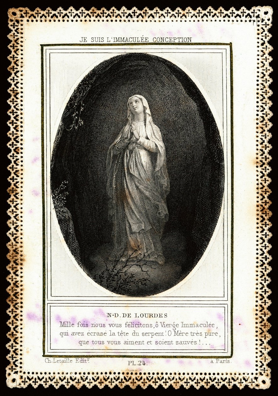 Imagen piadosa: "Notre Dame de Lourdes". Tarjeta dentada. Colección privada de Anonymous Anonymous