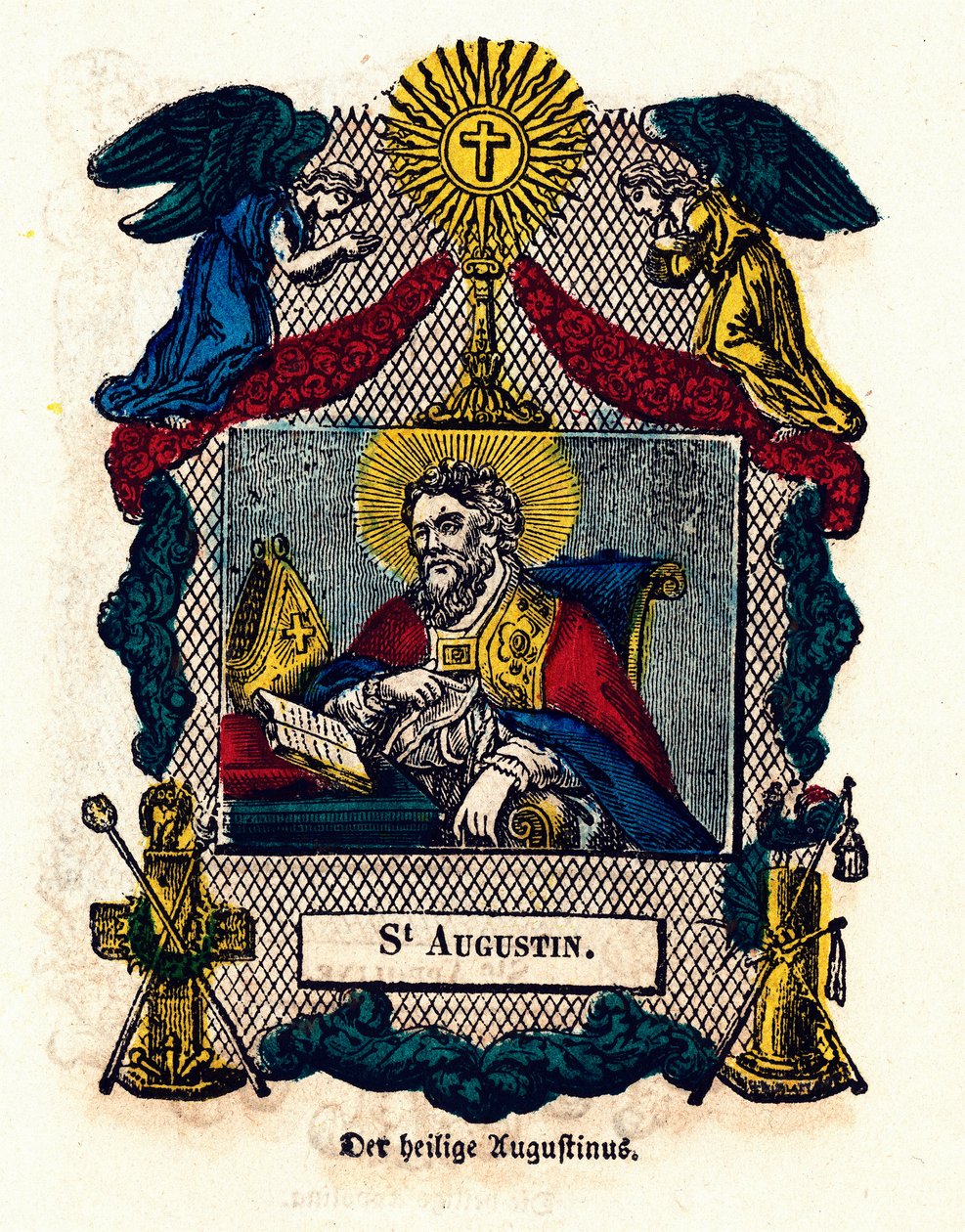 Imagen piadosa: San Agustín (Agustín de Hipona (354 - 430), obispo y doctor de la Iglesia, autor de la Regla de San Agustín y Confesiones). Grabado del siglo XIX colección privada de Anonymous Anonymous