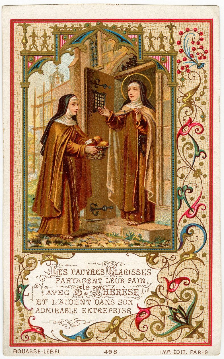 Santa Teresa de Jesús recibe ayuda y pan de las Clarisas Pobres (cromolitografía) de Anonymous Anonymous