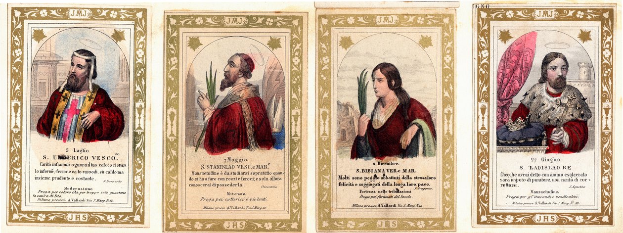 Imagen piadosa: San Ulrico de Augsburgo, San Estanislao, Santa Bibiana, San Ladislao I de Hungría, tarjeta de colección privada de Anonymous Anonymous