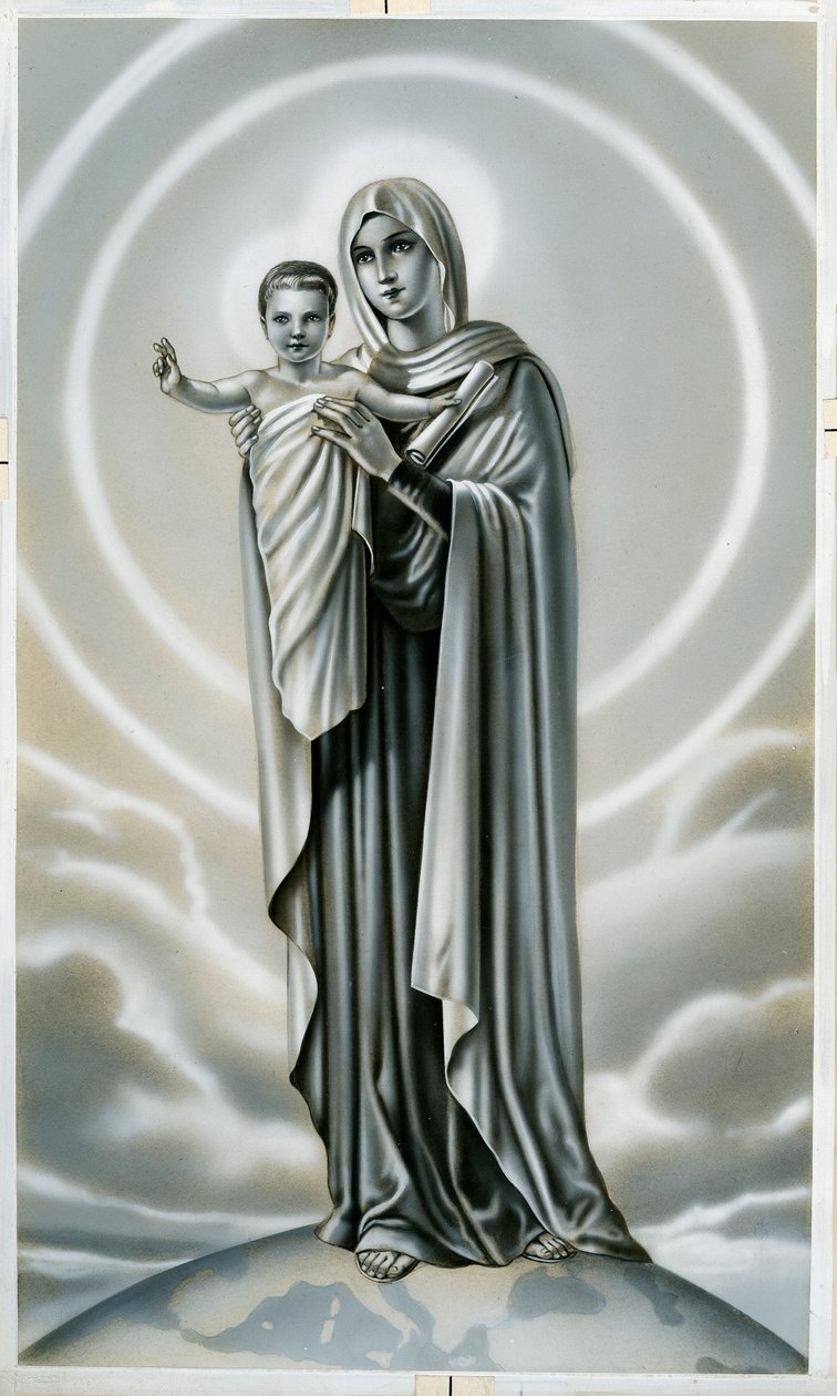 Imagen piadosa: Virgen y niño (grabado) de Anonymous Anonymous