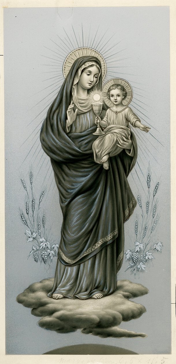 Imagen piadosa: Virgen y niño con el Santísimo Sacramento de Anonymous Anonymous