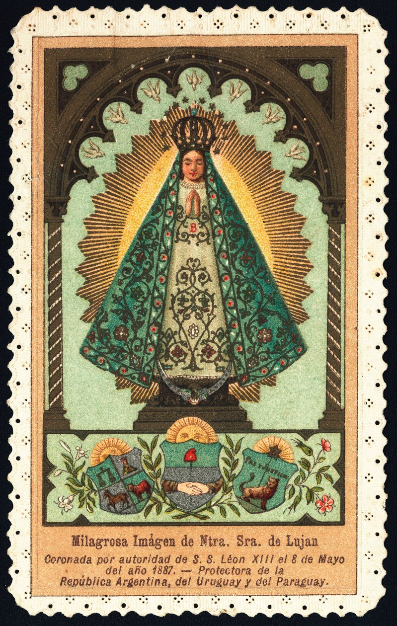 Imagen piadosa: representación de Nuestra Señora de Luján, protectora de Argentina, Paraguay y Uruguay. Tarjeta dentada colección privada de Anonymous Anonymous