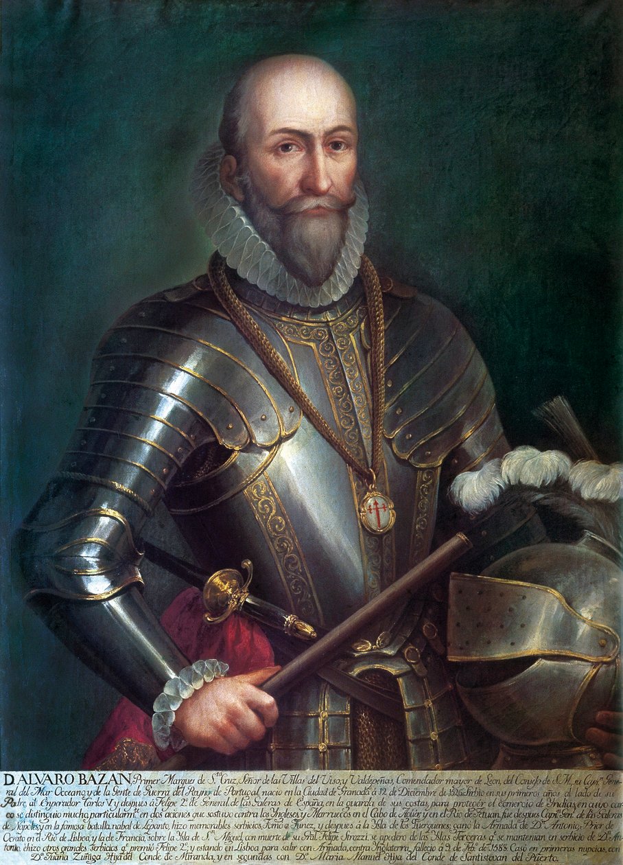 Retrato de Álvaro de Bazán y Guzmán, primer marqués de Santa Cruz (1526-1588), almirante y navegante español. Pintura anónima, óleo sobre lienzo. de Anonymous Anonymous