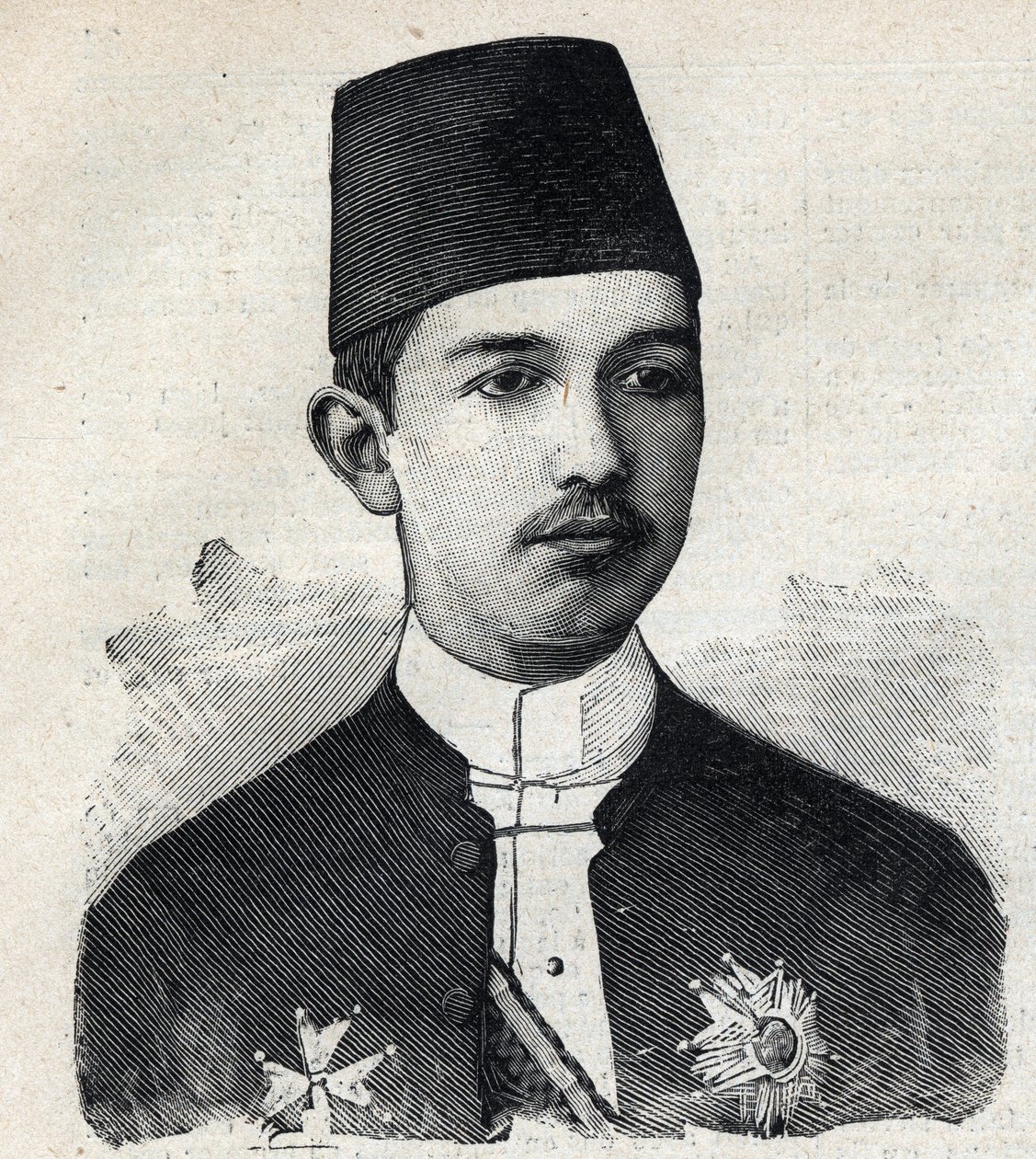Retrato de Abbas II Pasha (1874-1944), Vice Rey de Egipto. Grabado en 