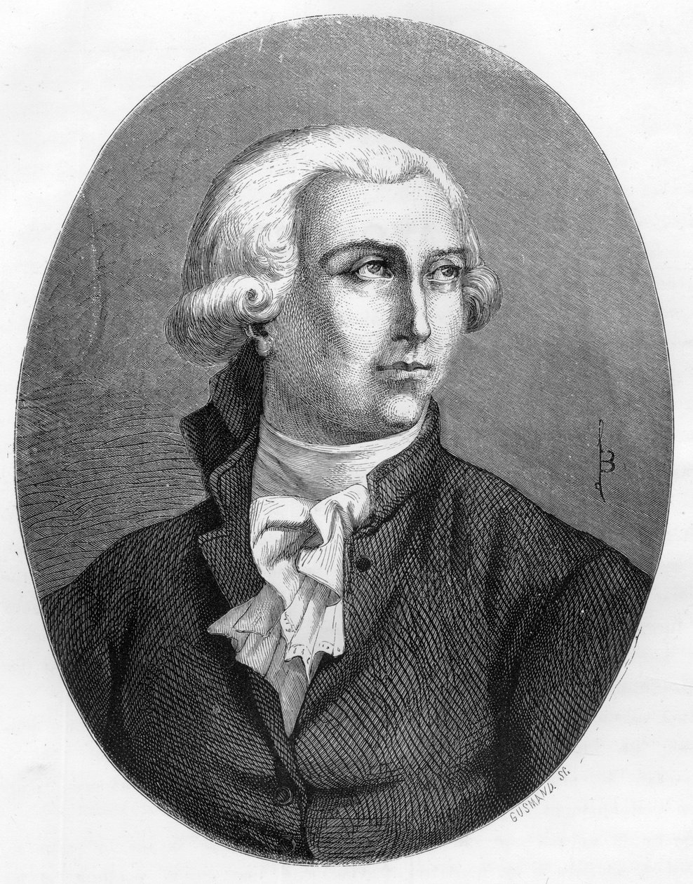 Retrato de Antoine Laurent Lavoisier (1743-1794), químico francés - Grabado de 1863 en "El Libro Rojo - Historia del Cadalso en Francia" por Dupray de La Maherie. Colección privada de Anonymous Anonymous