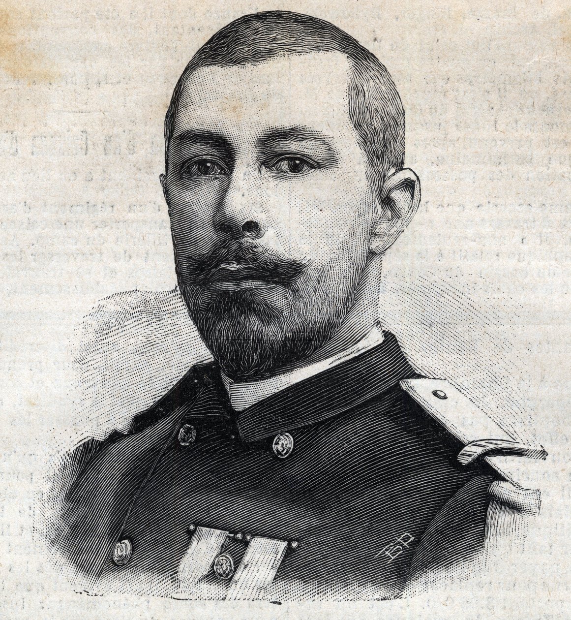 Retrato de Antoine Mizon (1853-1899) explorador francés en África. Grabado en "Le Petit Parisien" de Anonymous Anonymous