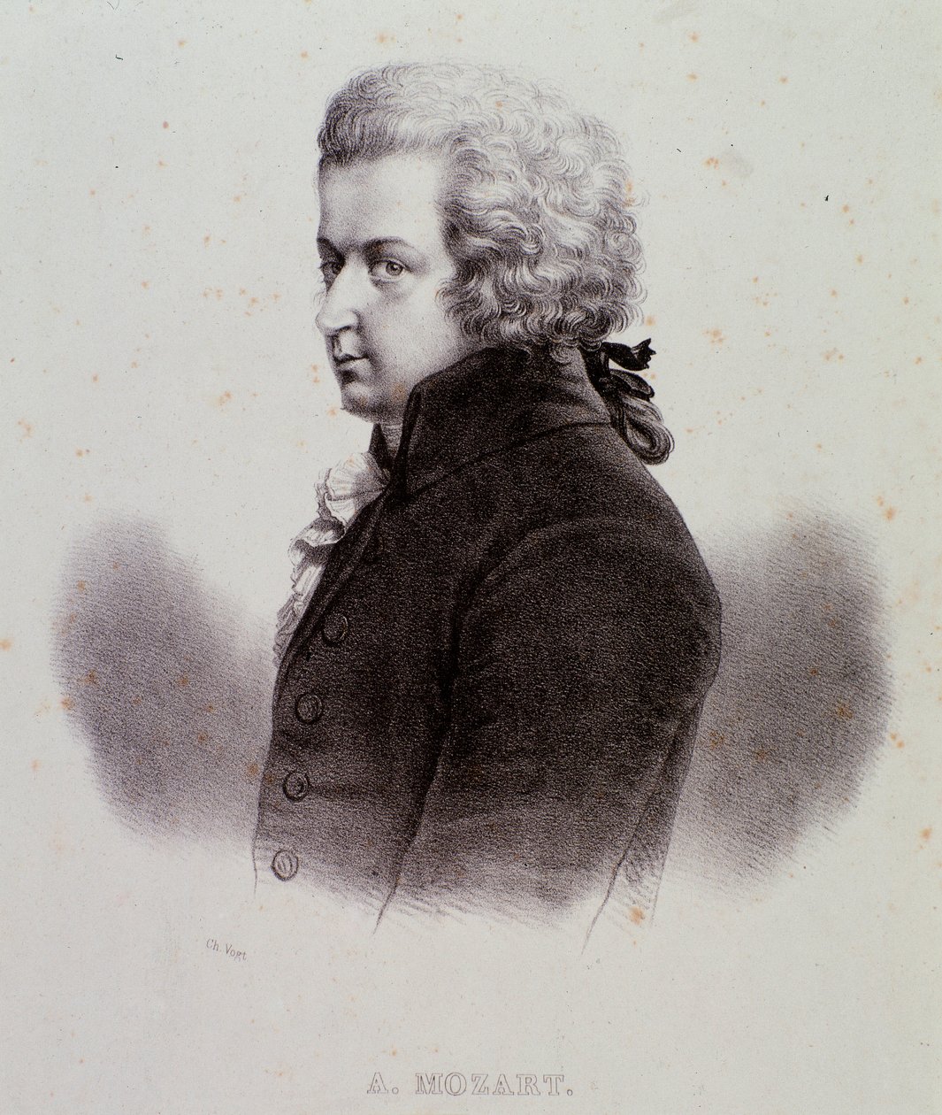 Retrato del compositor austriaco Wolfgang Amadeus Mozart (1756-1791) Grabado. Siglo XIX. Colección privada milanesa de Anonymous Anonymous